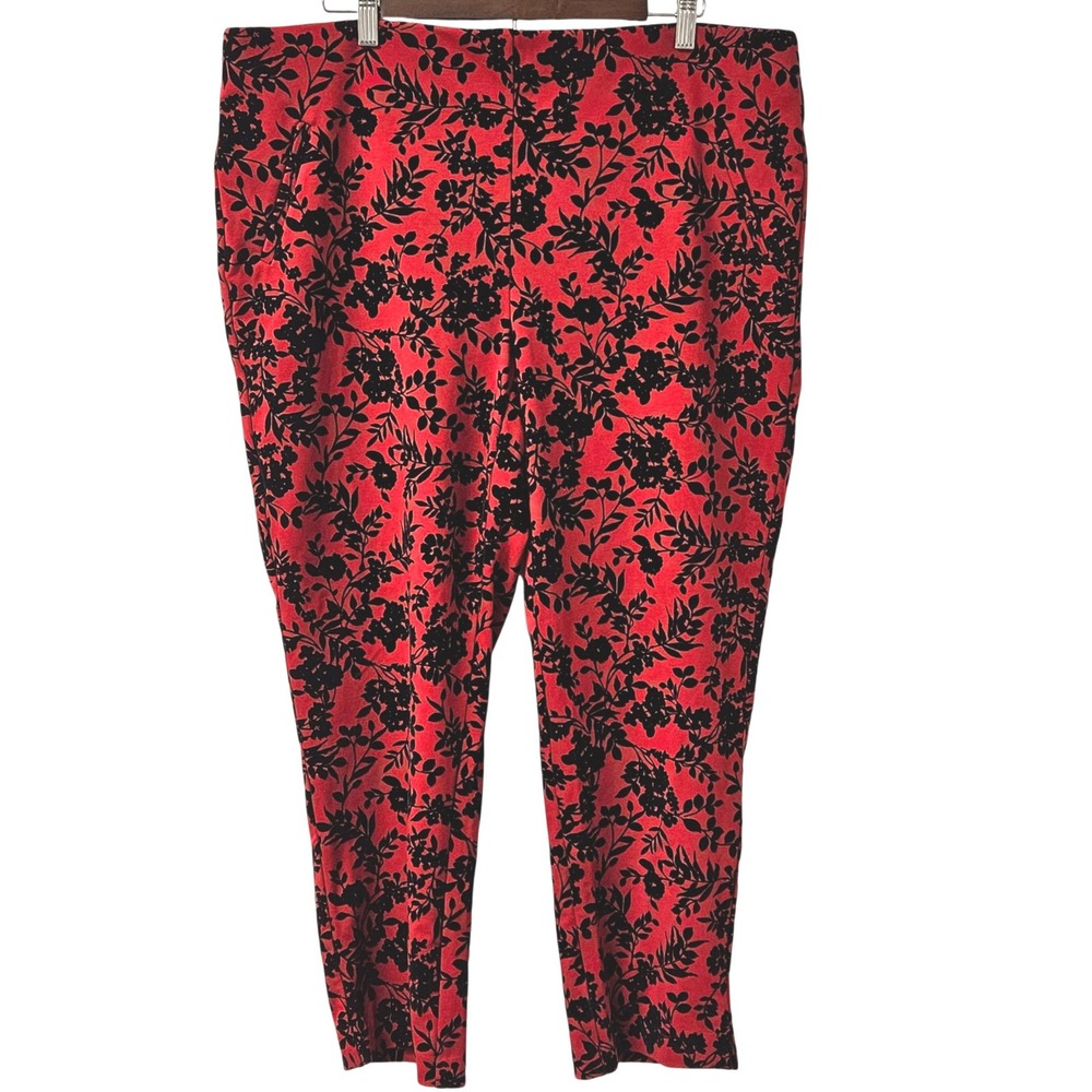 Chicos Fabulously Slimming 3 XL Red Black Velvet Floral Ankle Pants Stretch